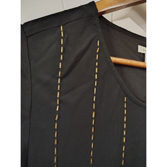 Garnet Hill Shift Beaded Dress Black Women Size 4 V Neck 3/4 Sleeves - Picture 3 of 9